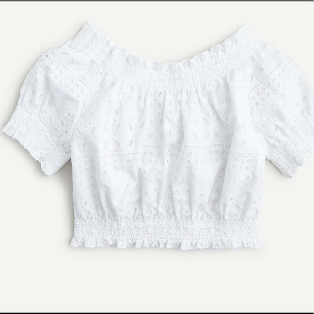 J. CREW Puff-sleeve smocked top in eyelet NWT